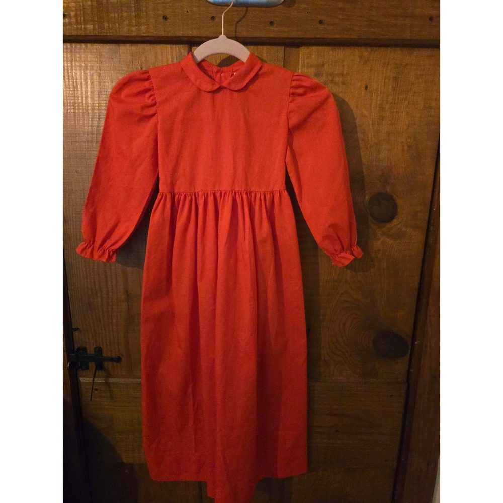 Vintage Baylis Brothers Girls Red Prairie Dress Size 5 Peter Pan Collar